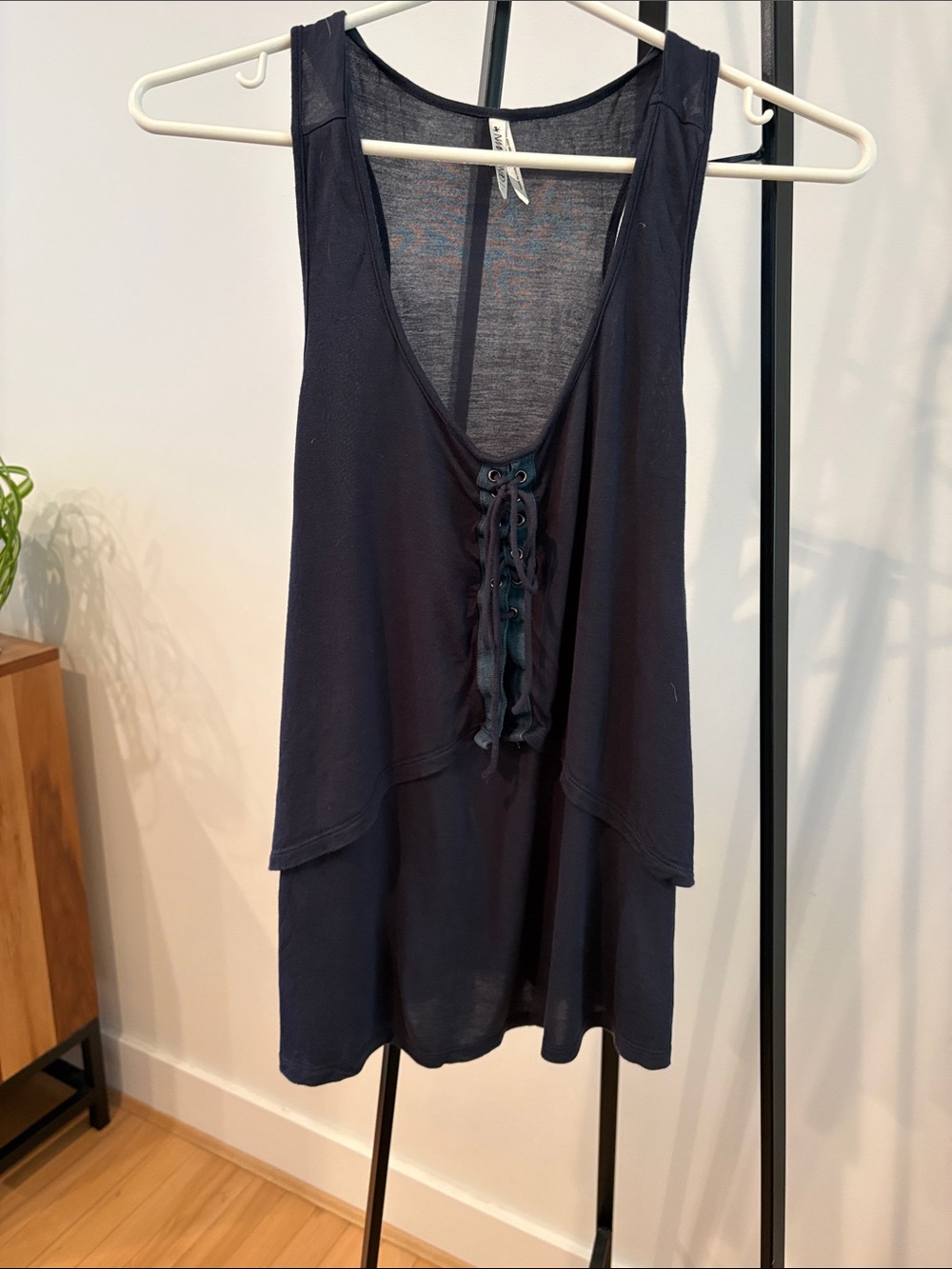 Navy Sleeveless Lace-Up Layered Tank Top